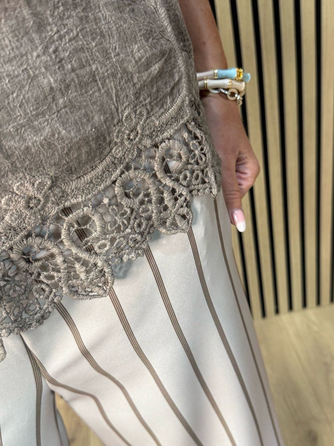 Lace Trim Cotton Cami Top - Taupe