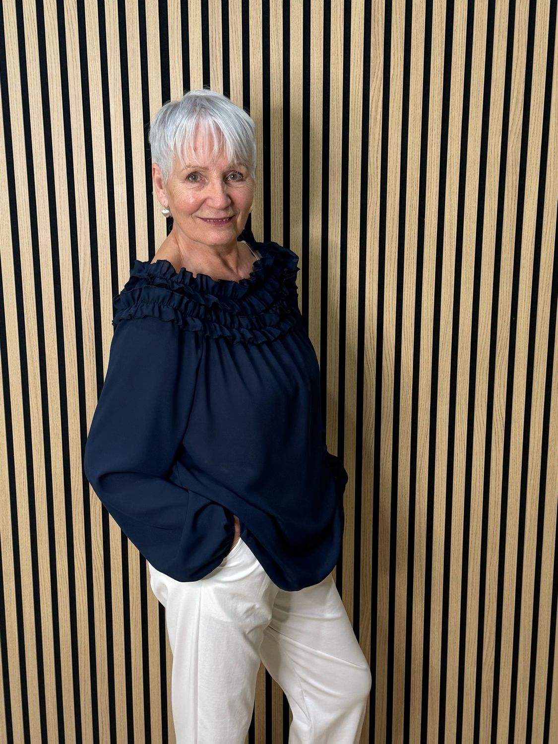 Frill Neck Floaty Top - Navy