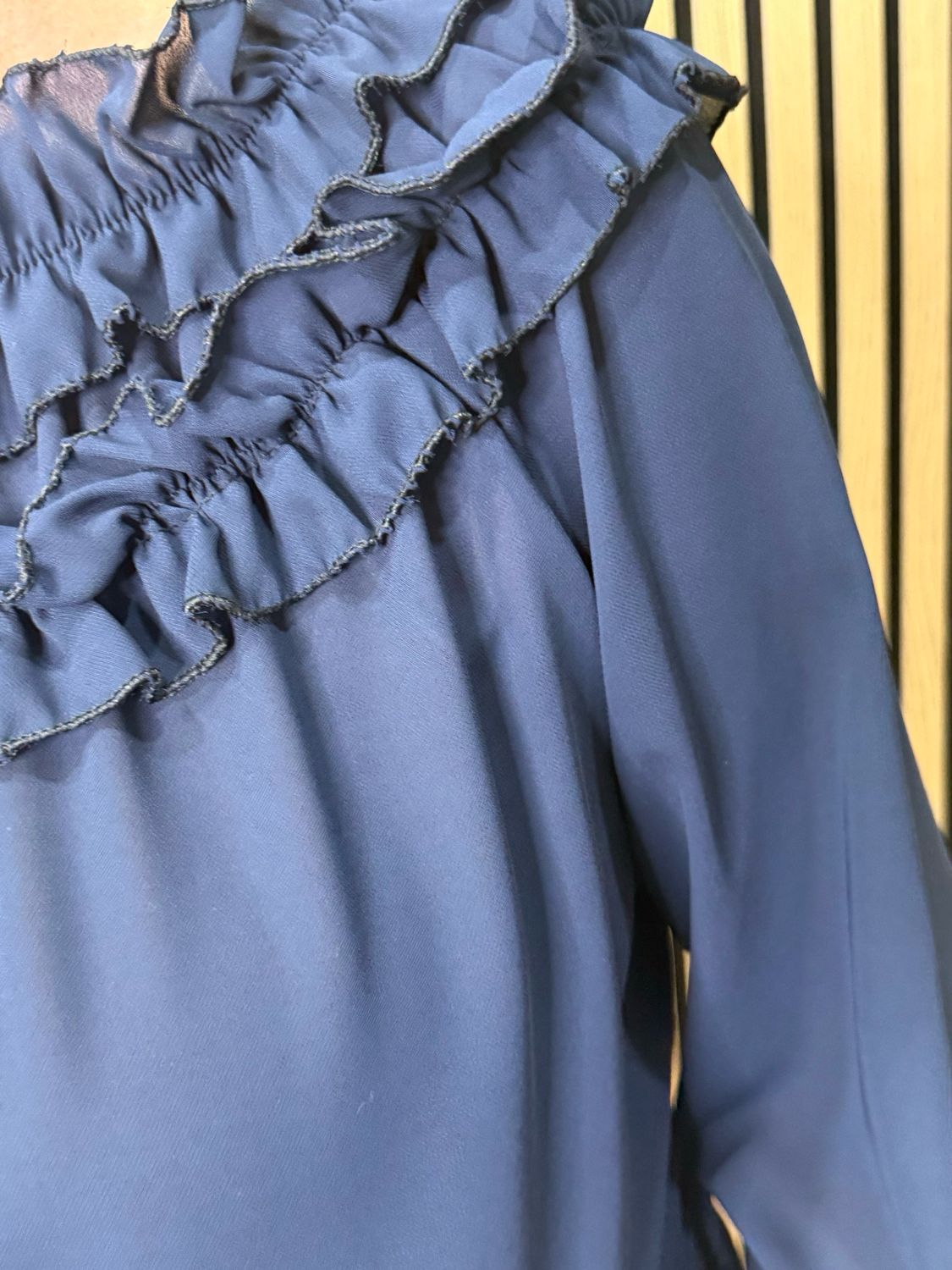 Frill Neck Floaty Top - Navy