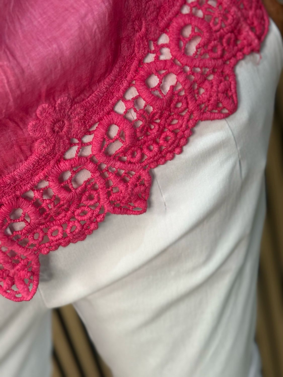 Lace Trim Cotton Cami Top - Pink