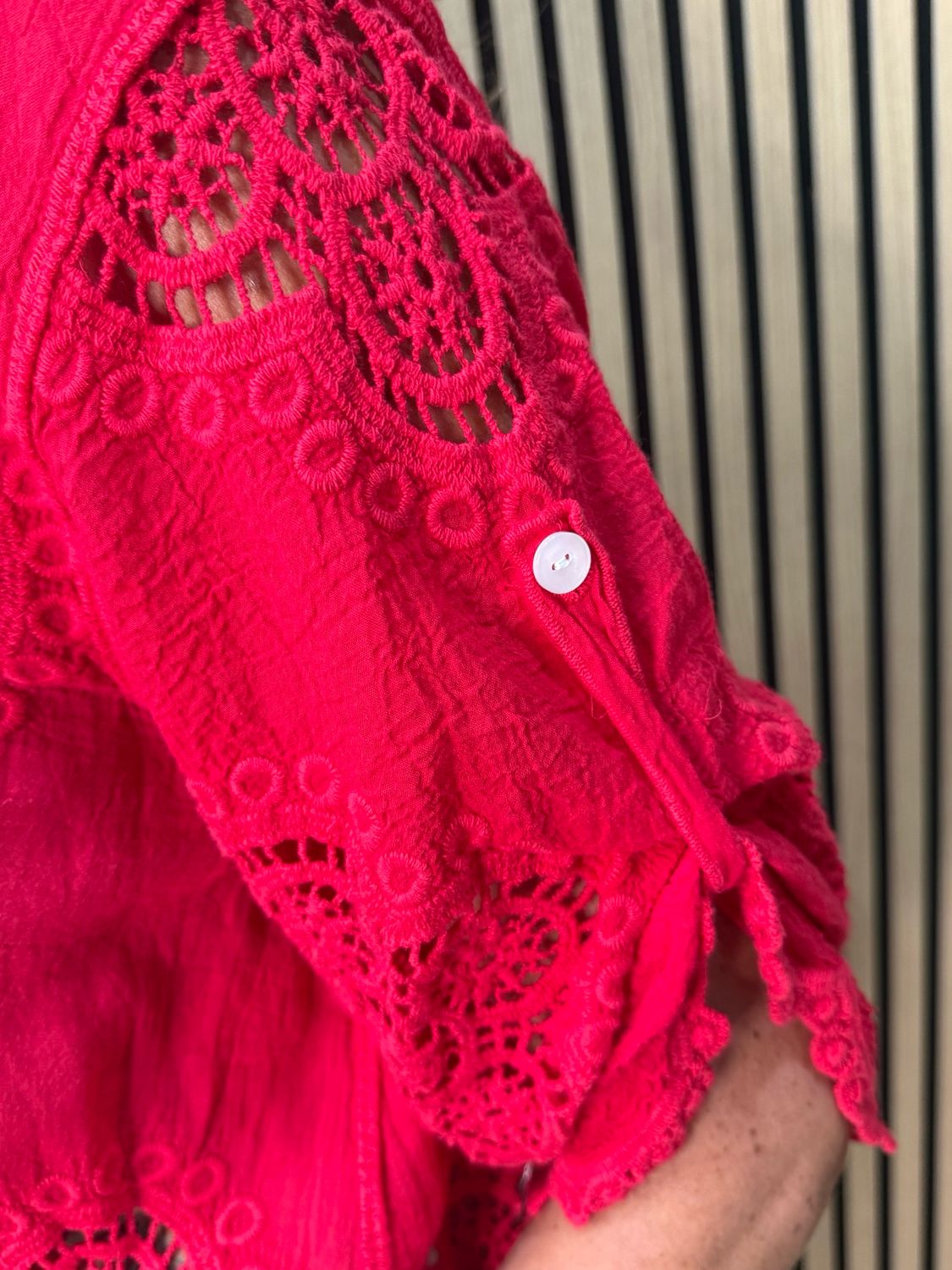 Lace Detail Cotton Shirt - Red