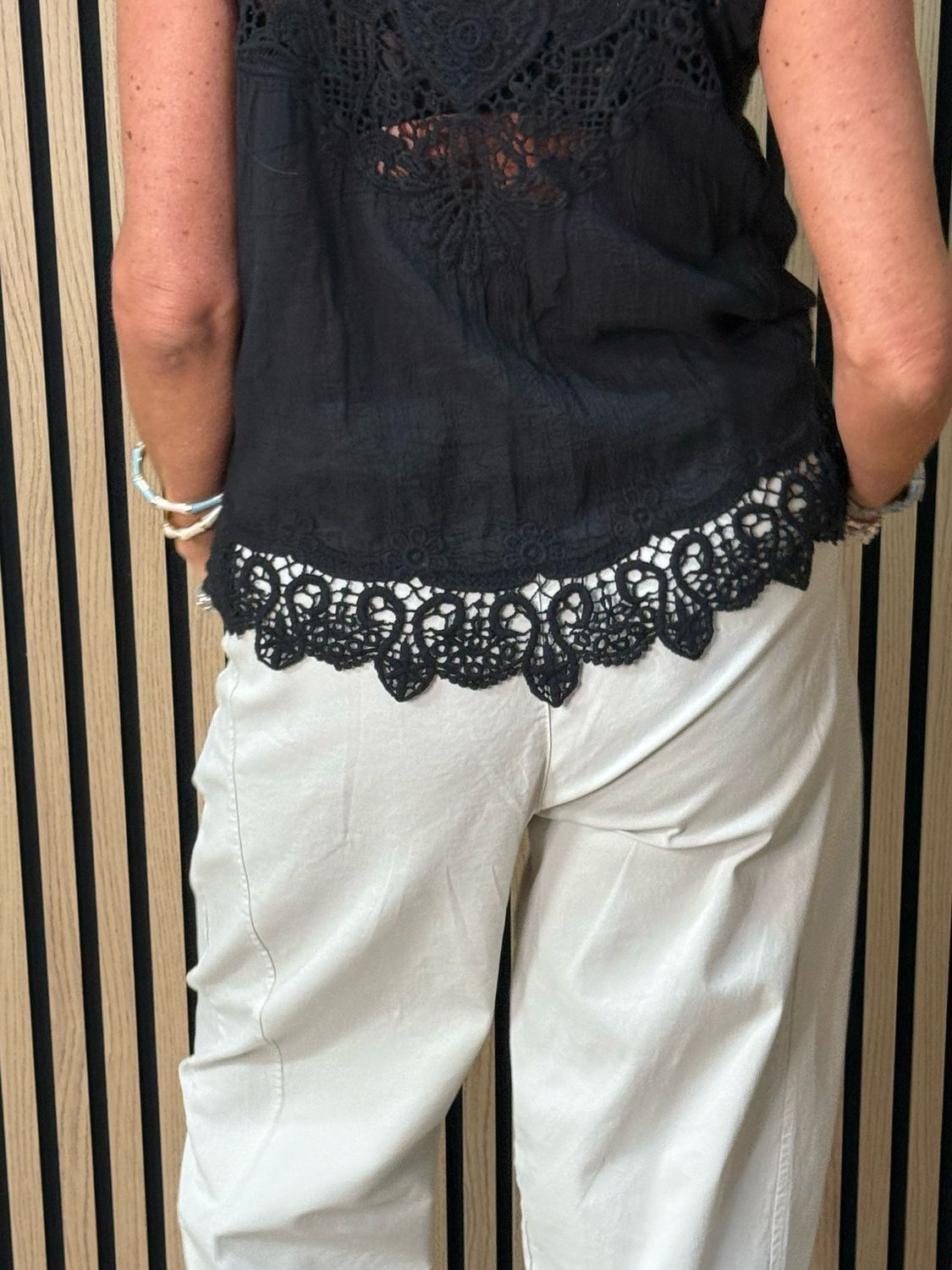 Lace Trim Cotton Cami Top - Black