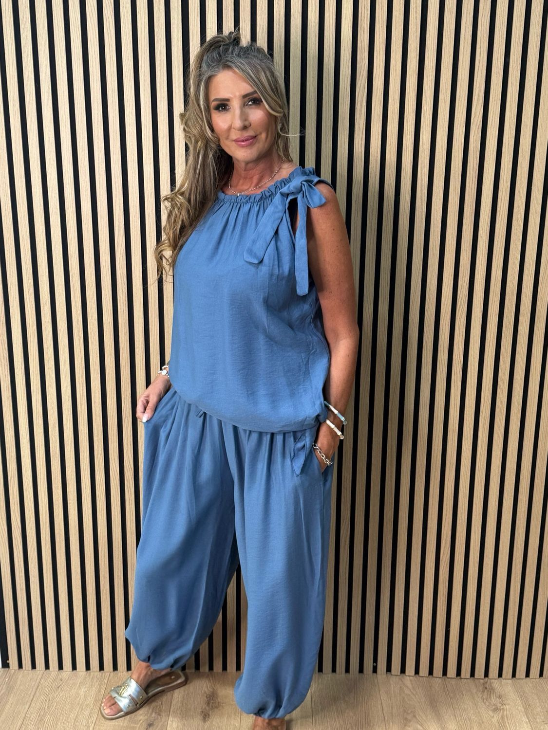 Effortless Breeze Co-Ord Set - Steel Blue