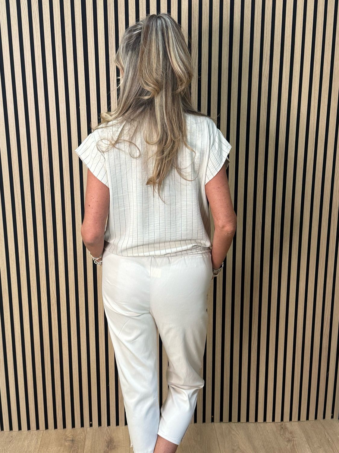 Striped Tie Front Blouse - Cream