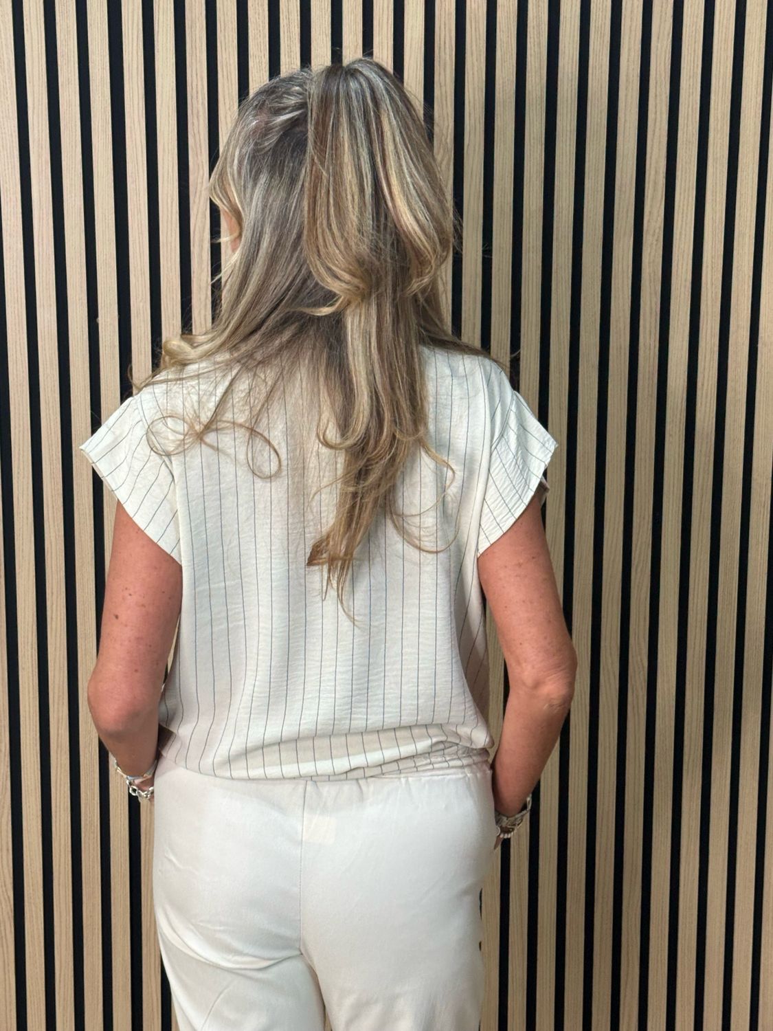 Striped Tie Front Blouse - Cream