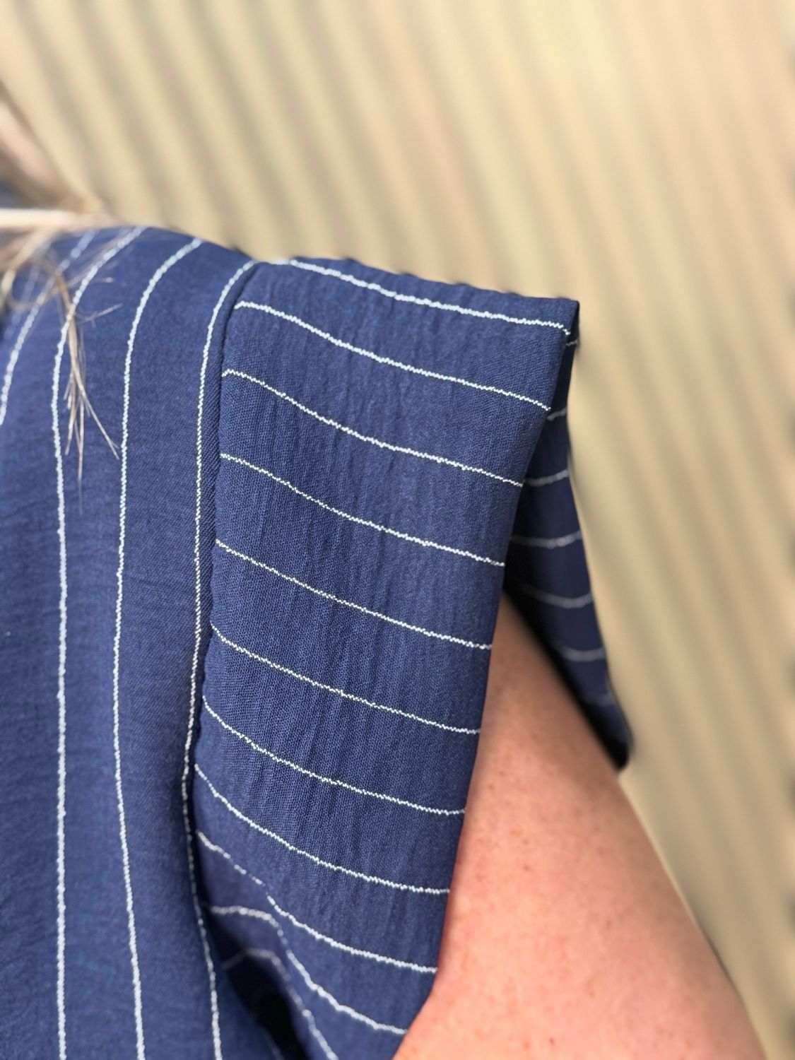 Striped Tie Front Blouse - Navy