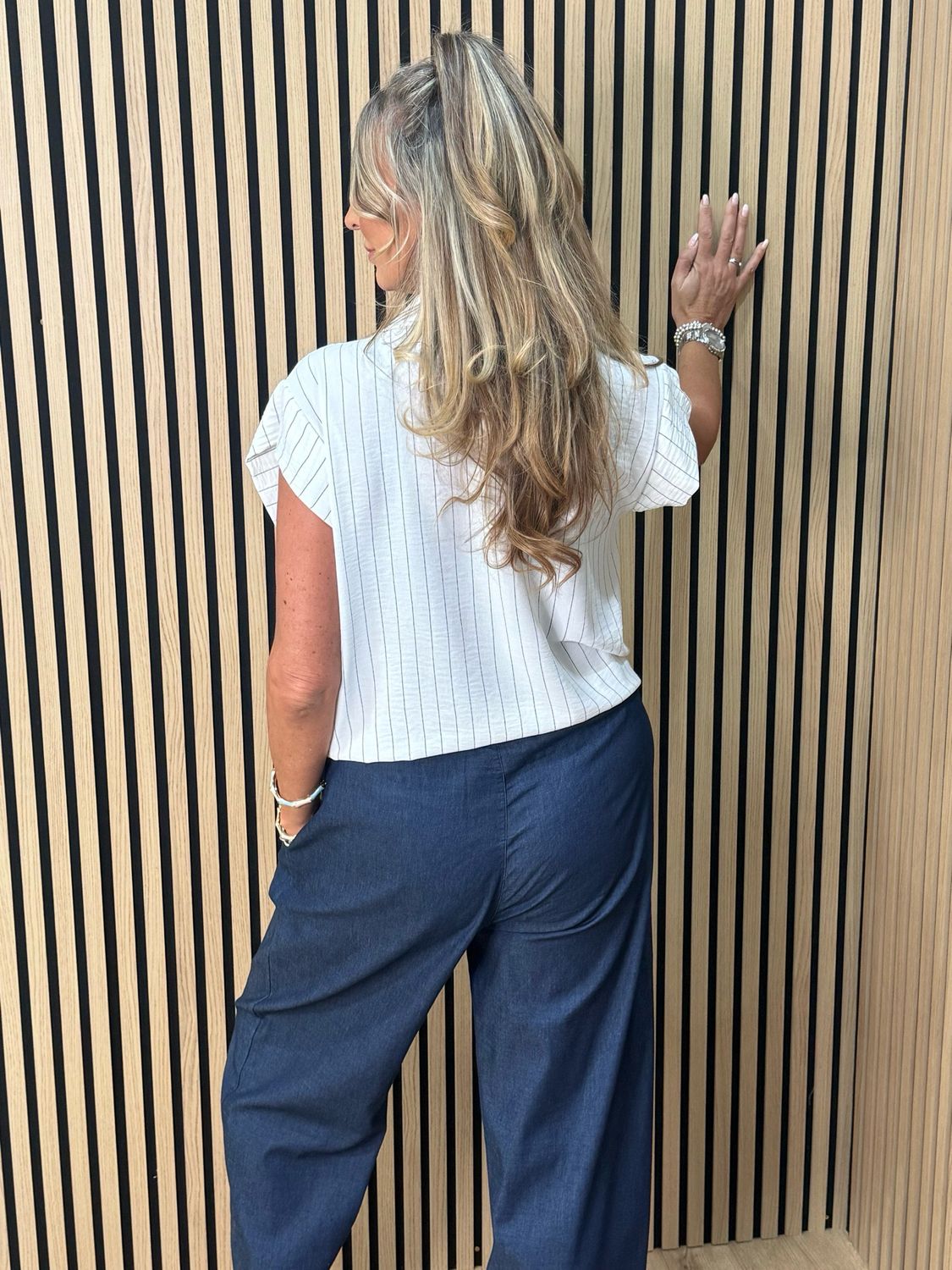 Striped Tie Front Blouse - White