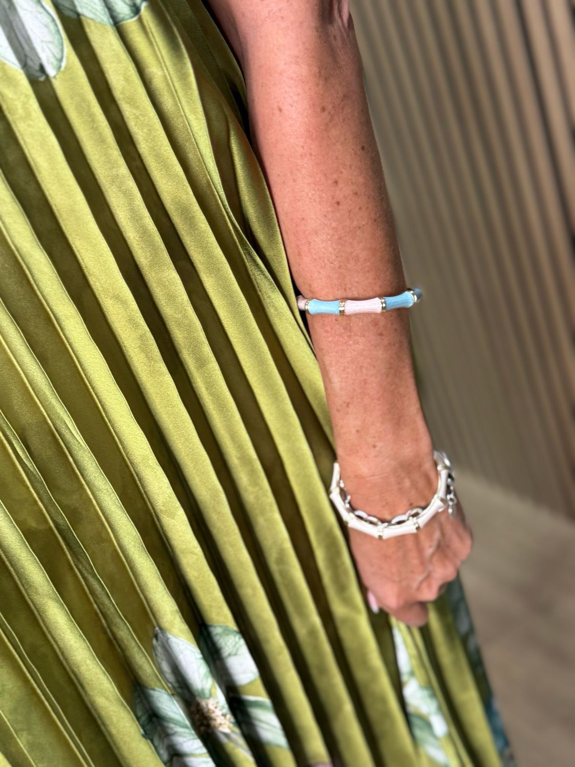 Bloom Pleated Midi Dress - Olive