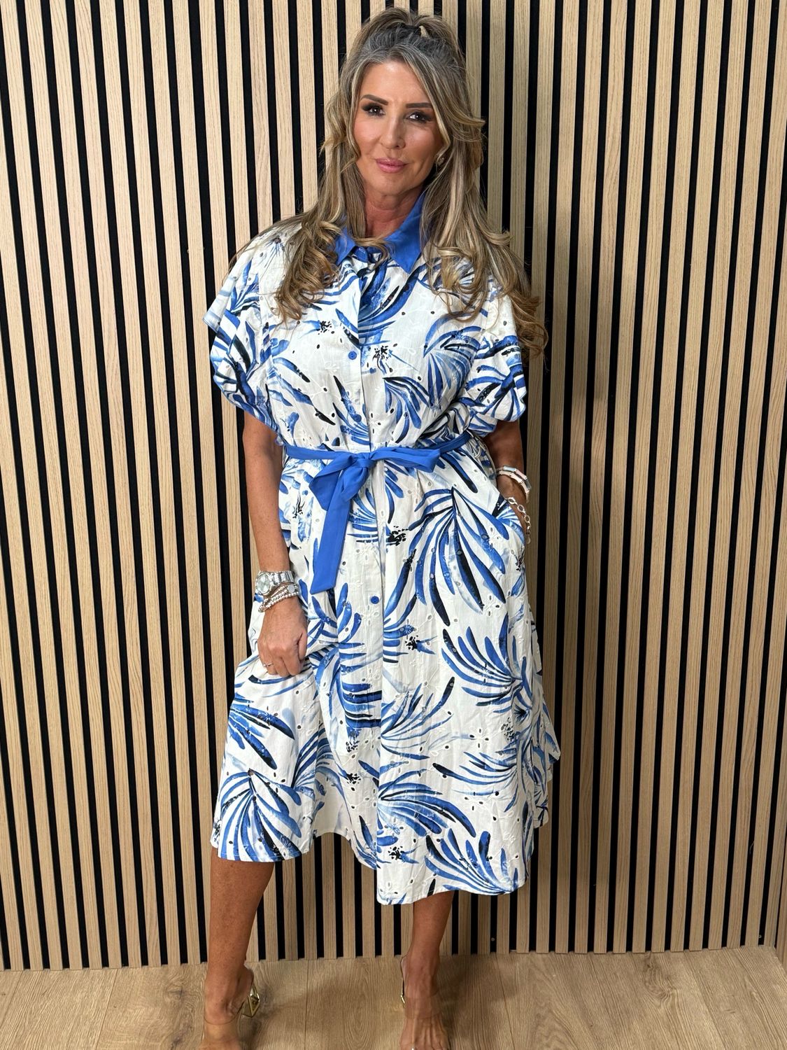 Tropical Cotton Shirt Dress - Blue