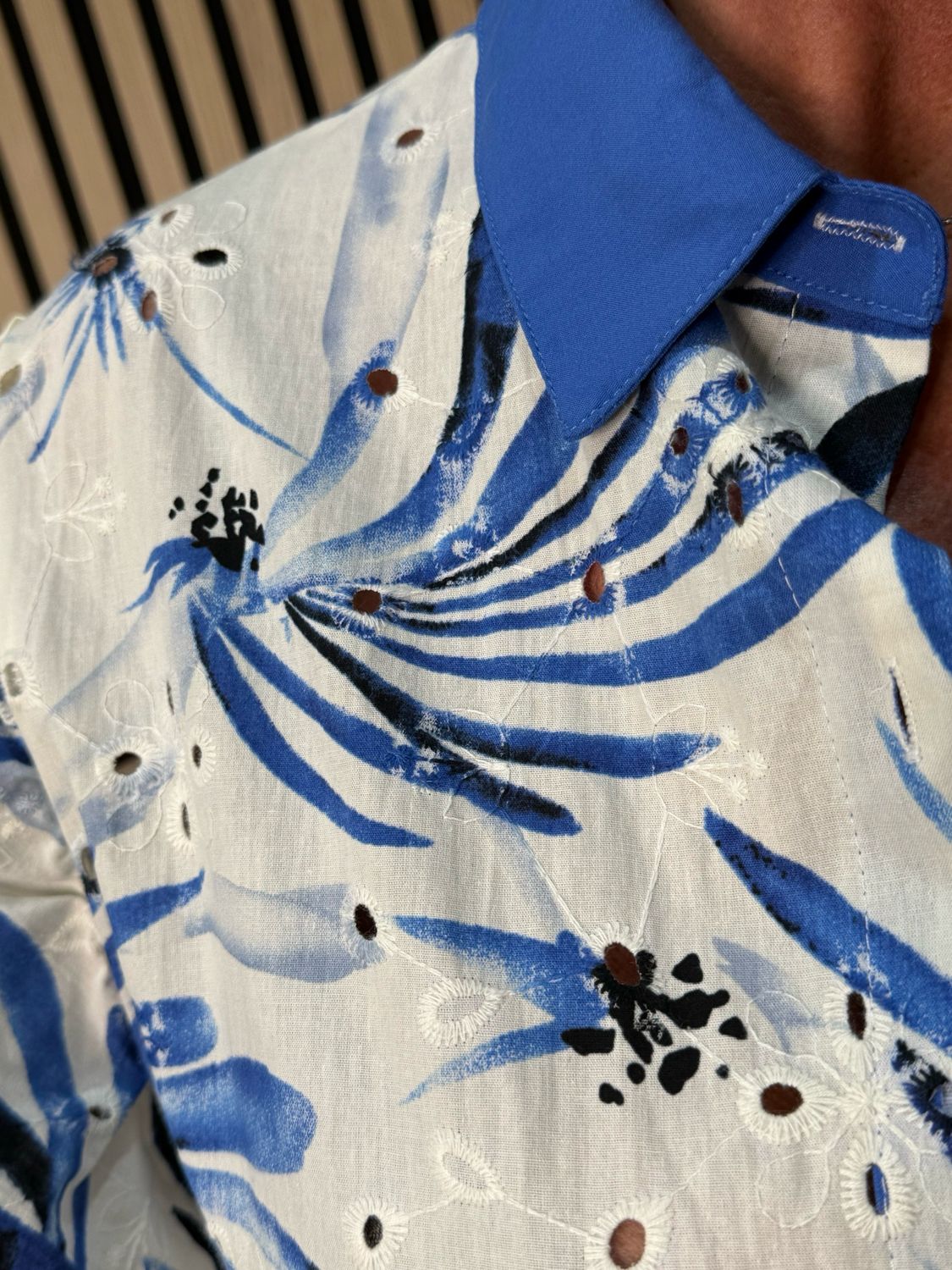 Tropical Cotton Shirt Dress - Blue