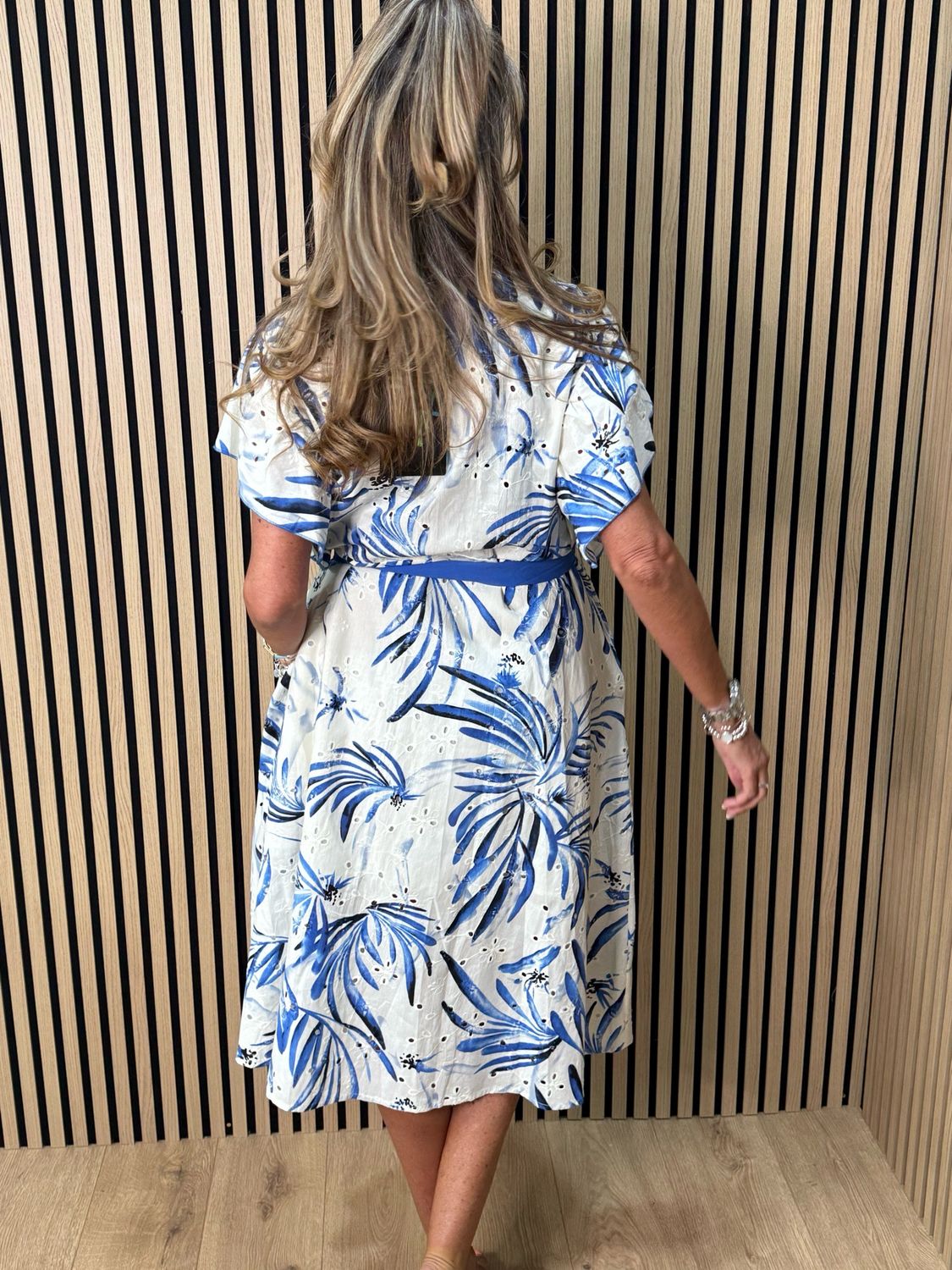 Tropical Cotton Shirt Dress - Blue