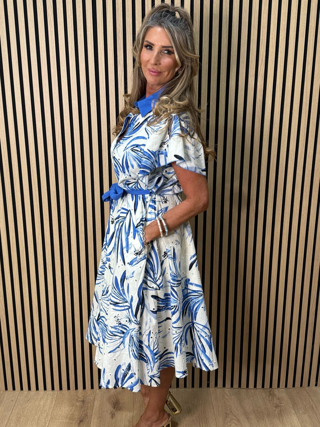 Tropical Cotton Shirt Dress - Blue