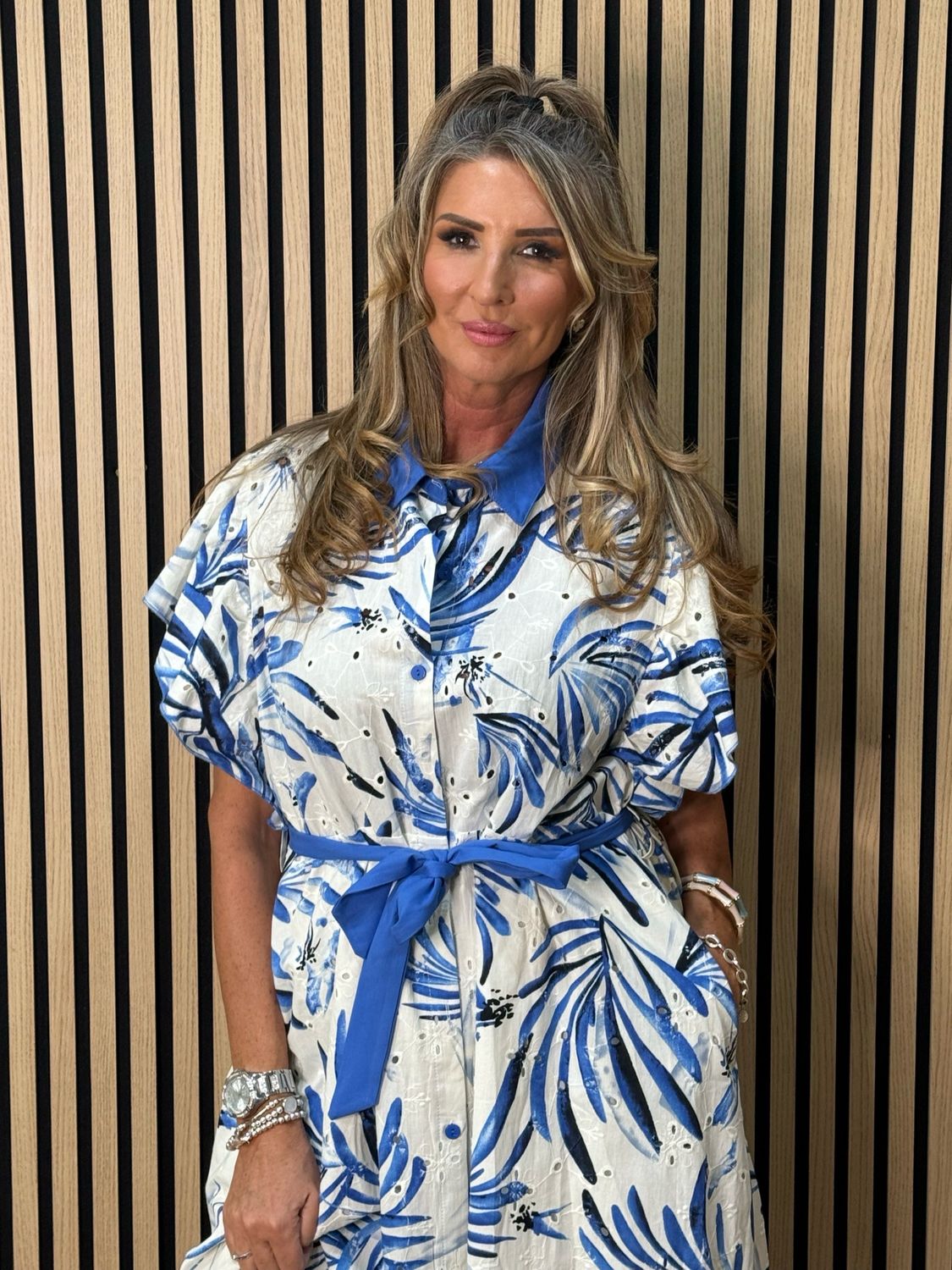 Tropical Cotton Shirt Dress - Blue