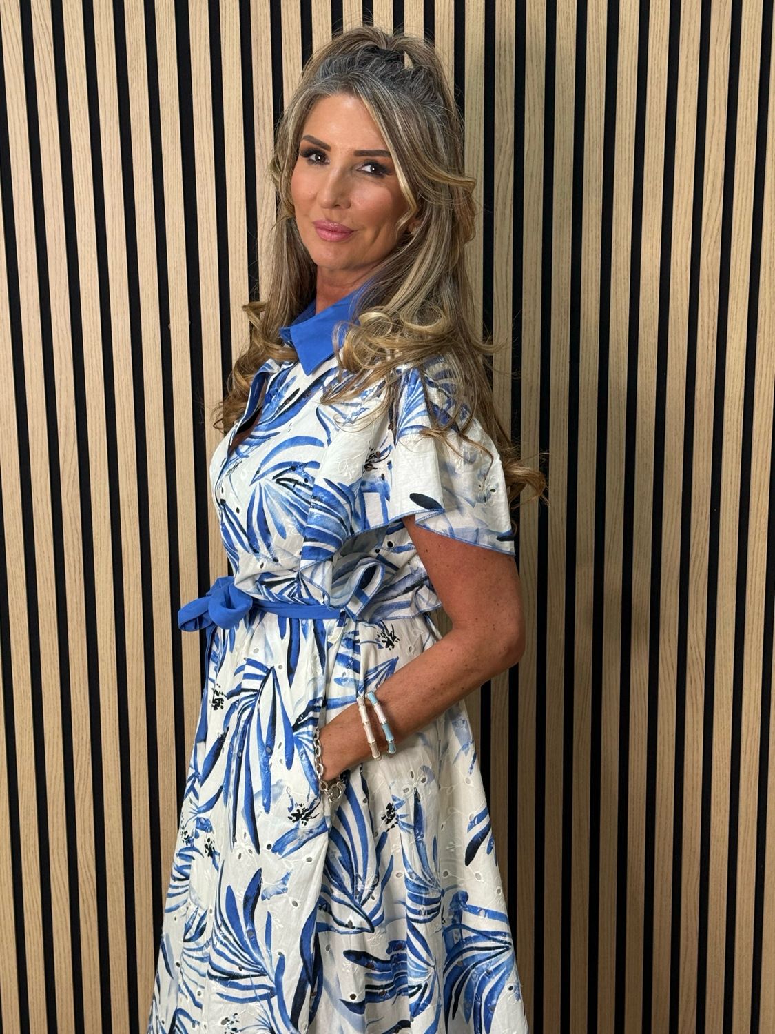 Tropical Cotton Shirt Dress - Blue