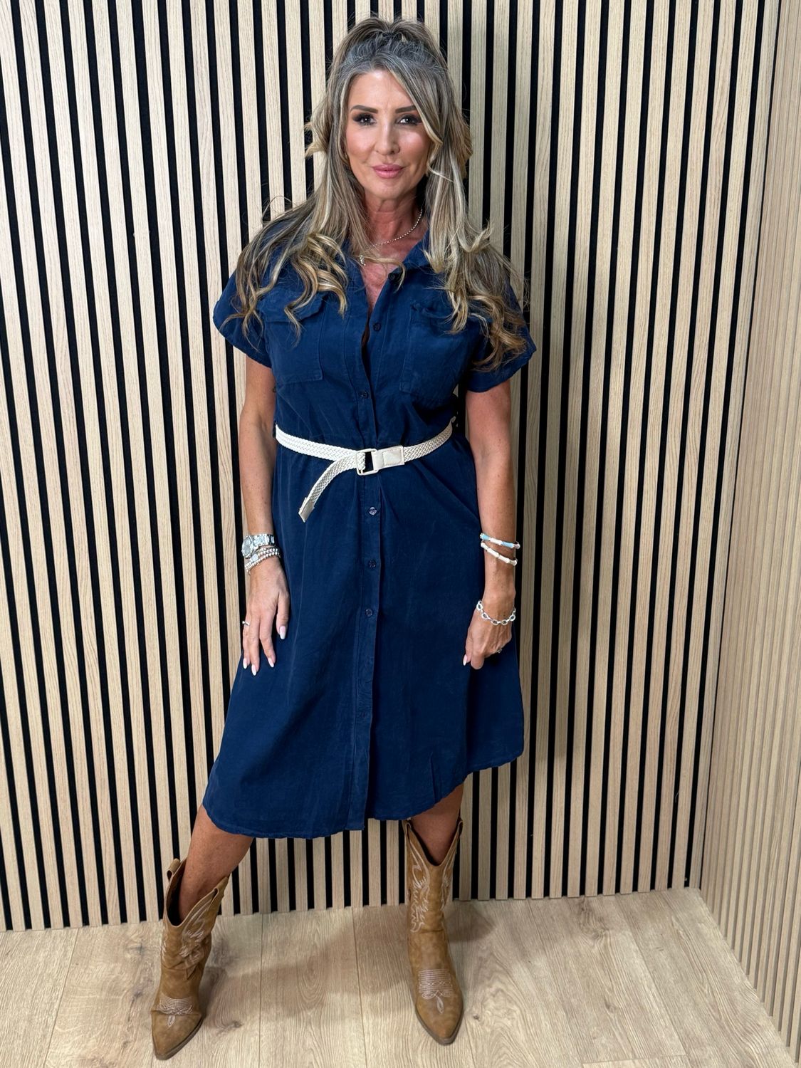 Cotton Utility Shirt Dress - Navy