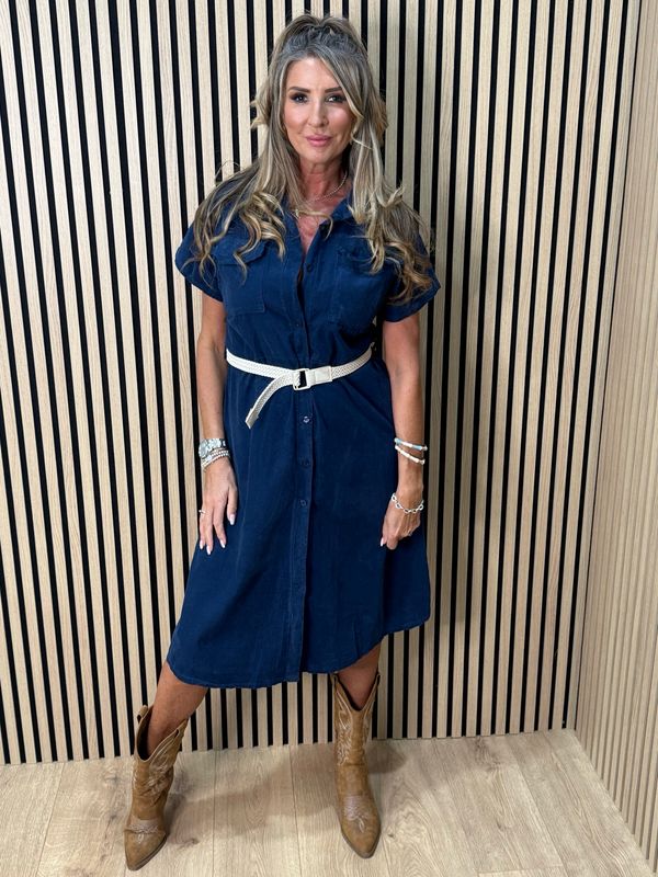 Cotton Utility Shirt Dress - Navy