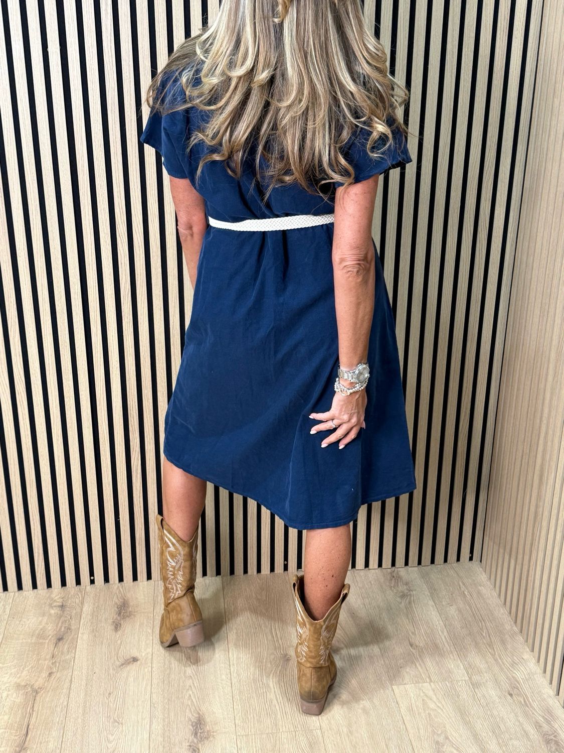 Cotton Utility Shirt Dress - Navy