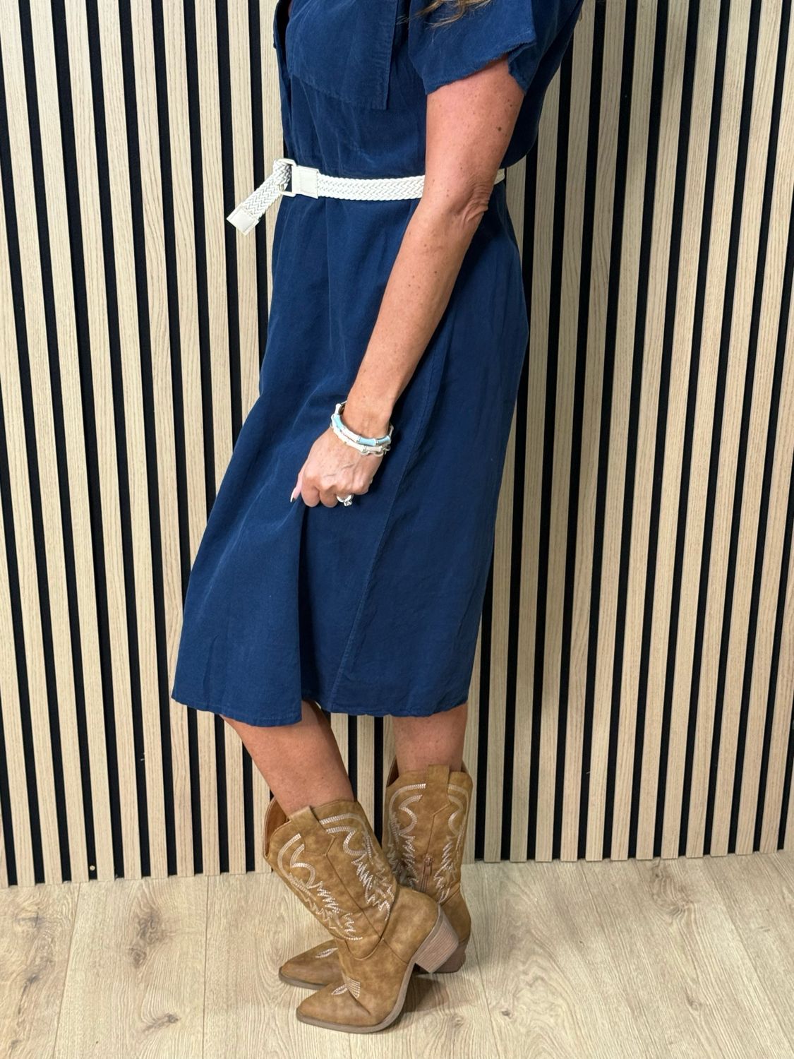 Cotton Utility Shirt Dress - Navy