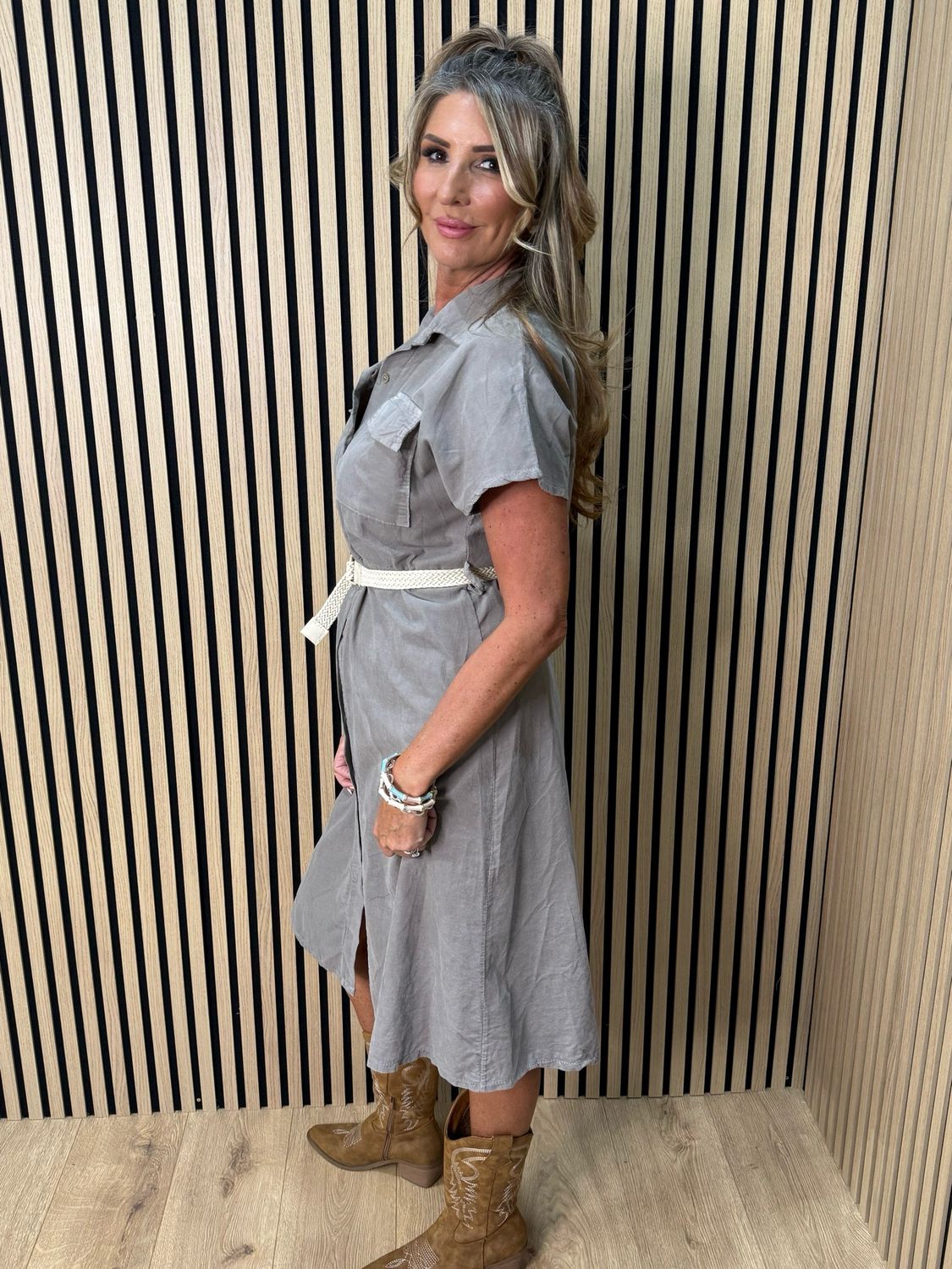 Cotton Utility Shirt Dress - Taupe