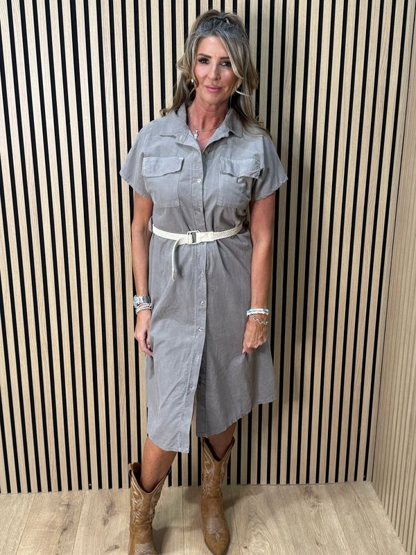 Cotton Utility Shirt Dress - Taupe
