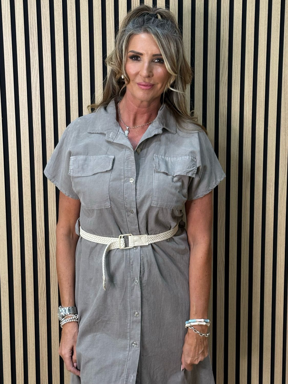 Cotton Utility Shirt Dress - Taupe