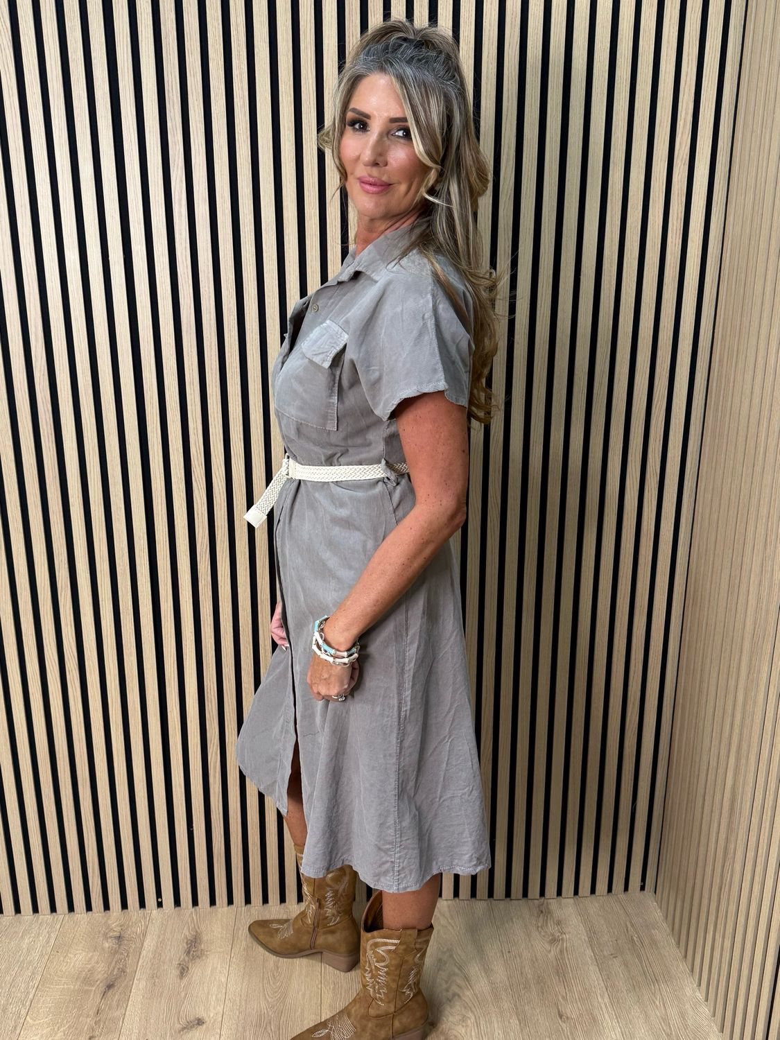 Cotton Utility Shirt Dress - Taupe