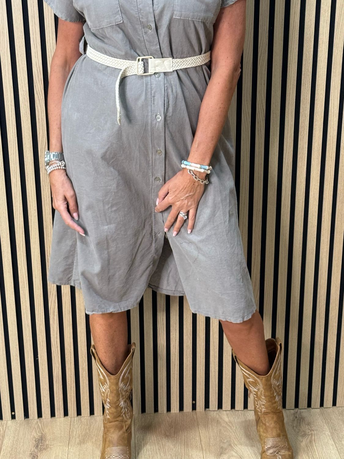 Cotton Utility Shirt Dress - Taupe