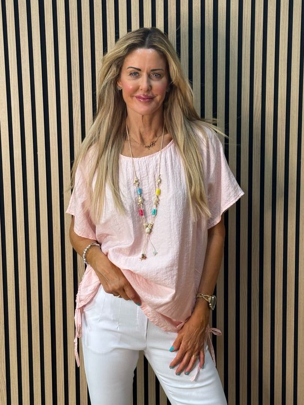 Sienna - Ruched Side Tie Top - Pink