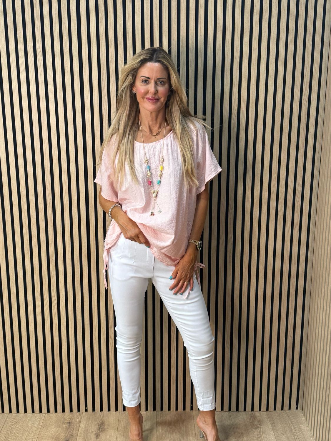 Sienna - Ruched Side Tie Top - Pink