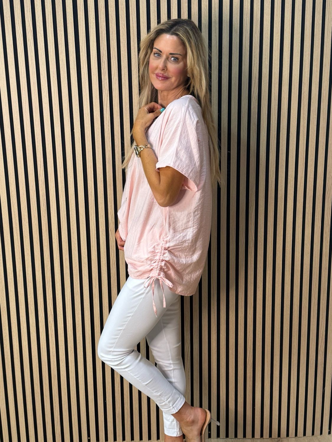 Sienna - Ruched Side Tie Top - Pink