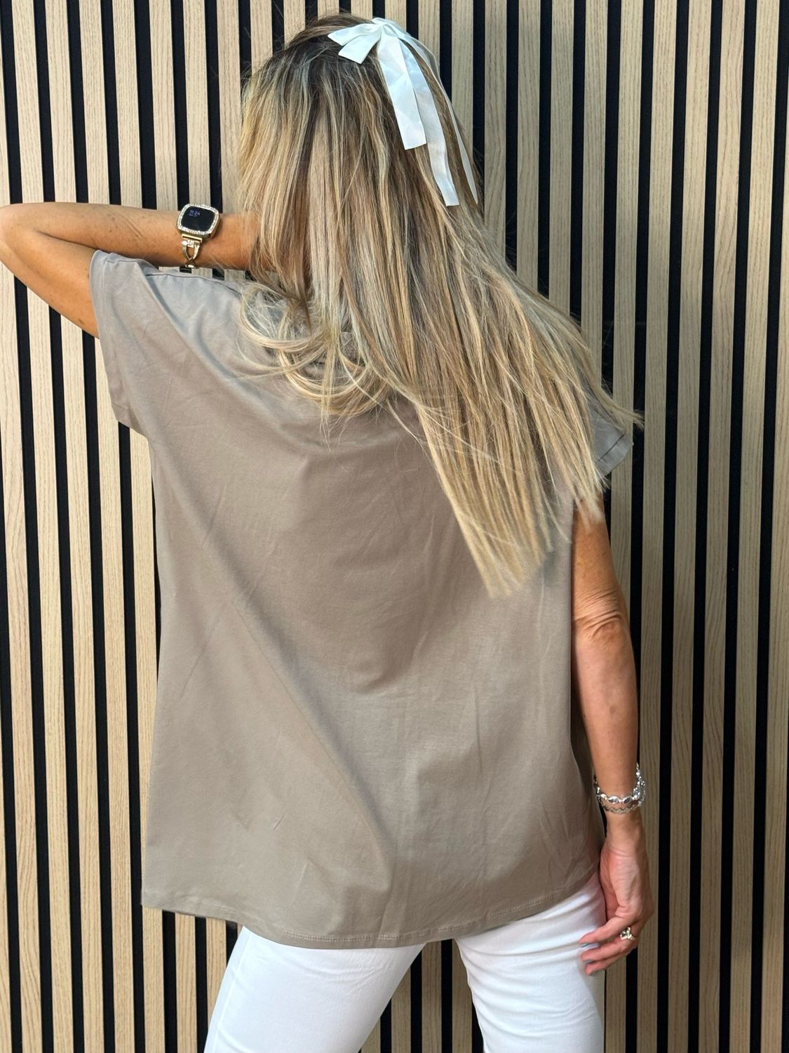 Button Side Asymmetric Top - Taupe