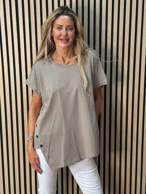 Button Side Asymmetric Top - Taupe