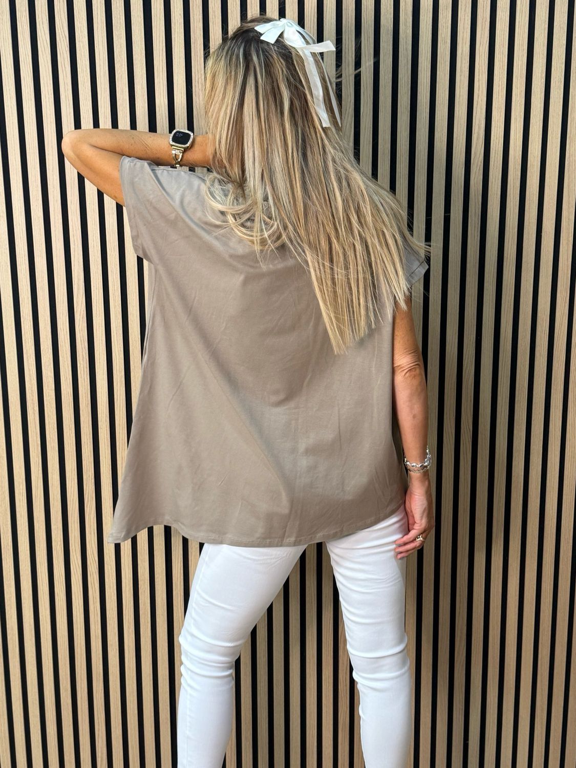 Button Side Asymmetric Top - Taupe