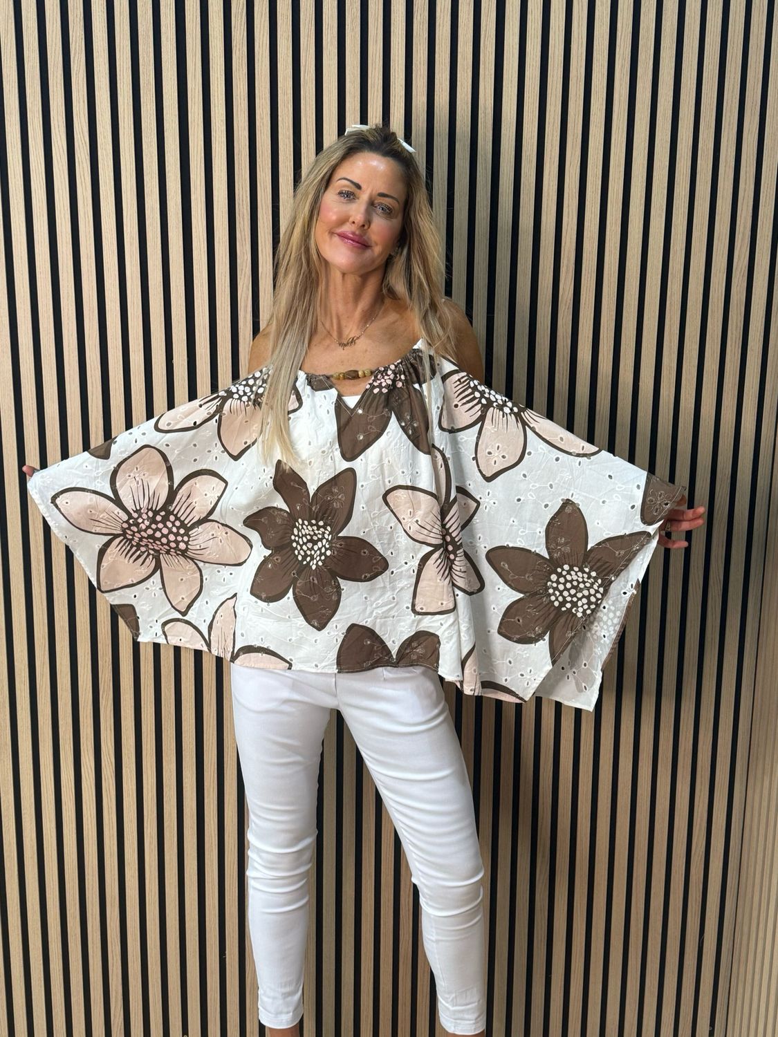 Floral Swing Cami Top - Brown/White