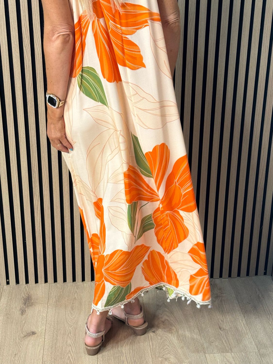 Tropical Halter neck Midi Dress - Orange