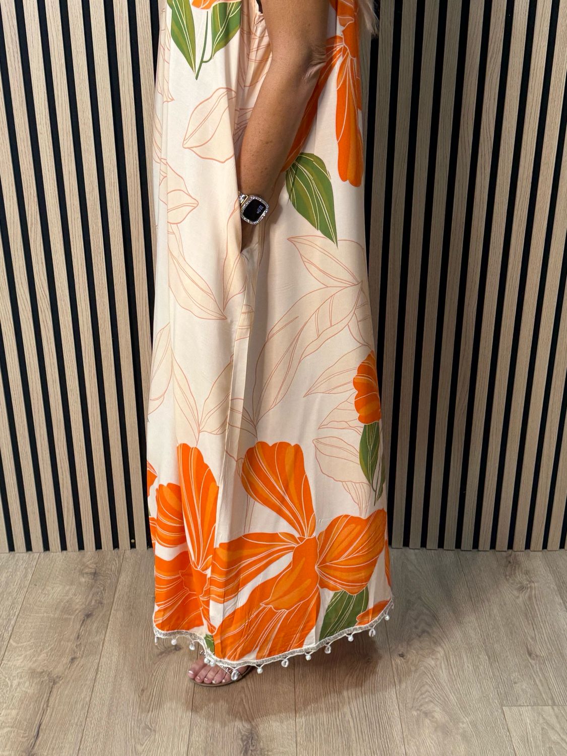 Tropical Halter neck Midi Dress - Orange