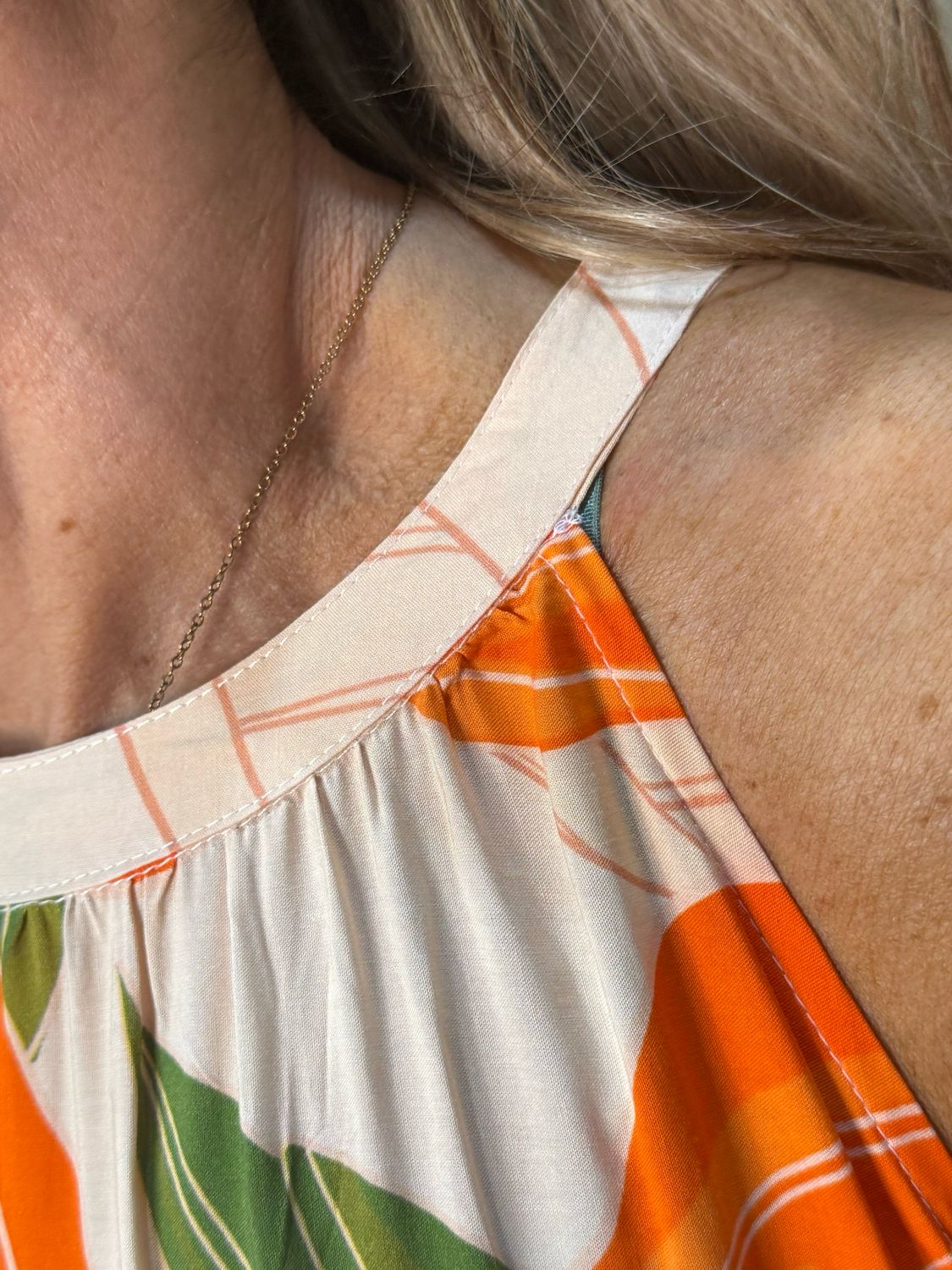 Tropical Halter neck Midi Dress - Orange