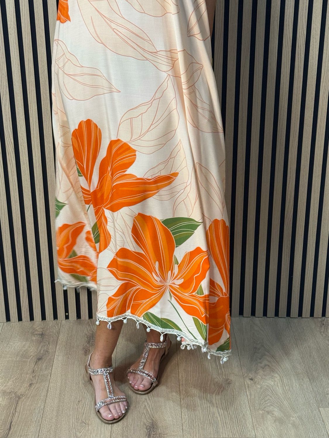 Tropical Halter neck Midi Dress - Orange