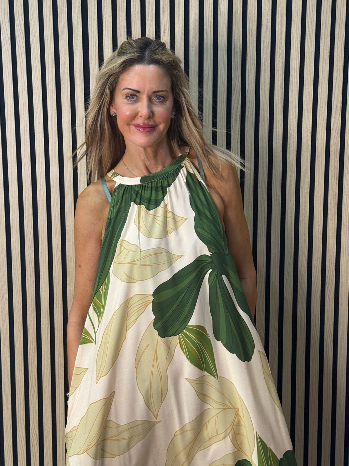 Tropical Halter Neck Midi Dress - Green