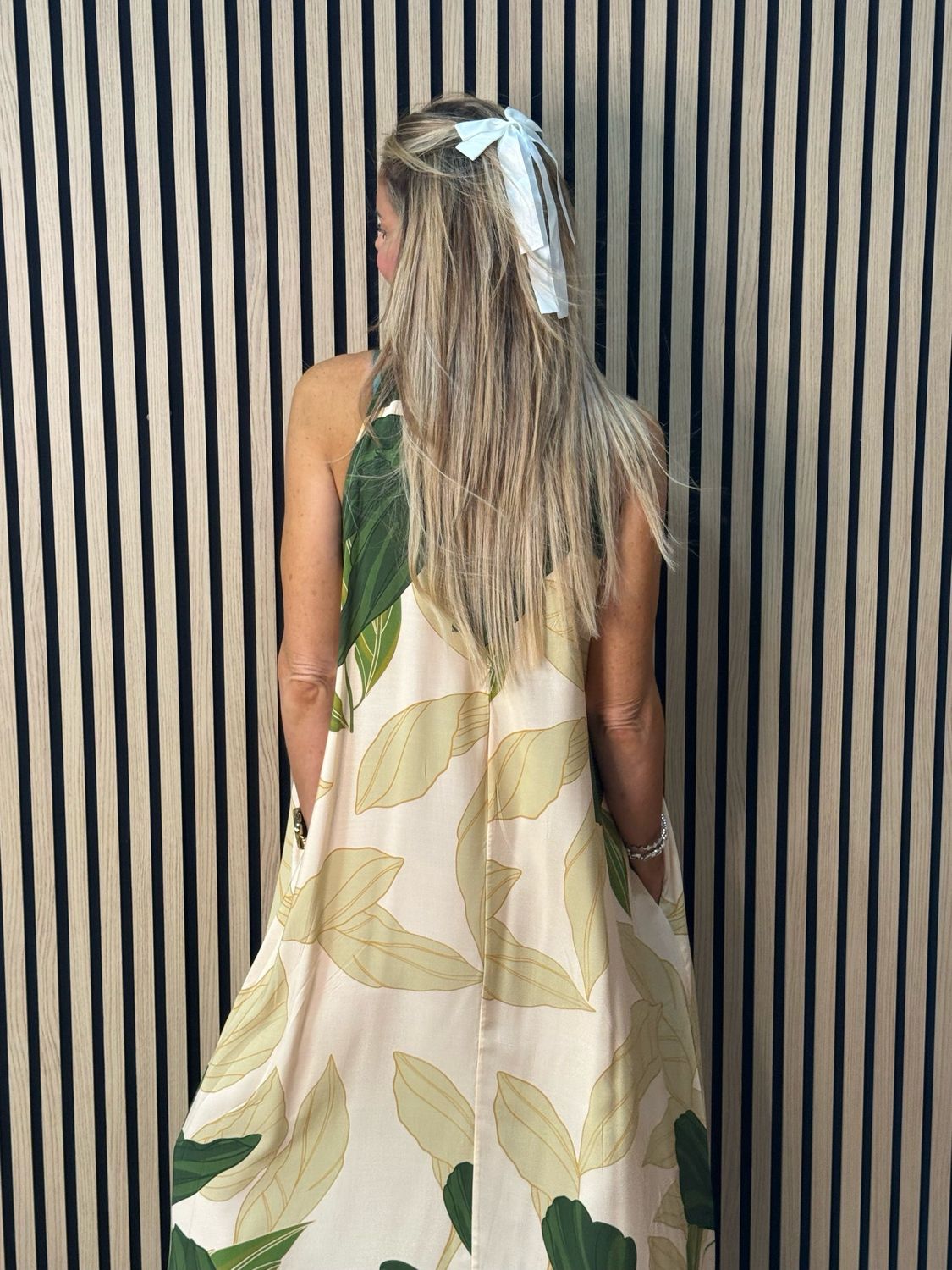 Tropical Halter Neck Midi Dress - Green