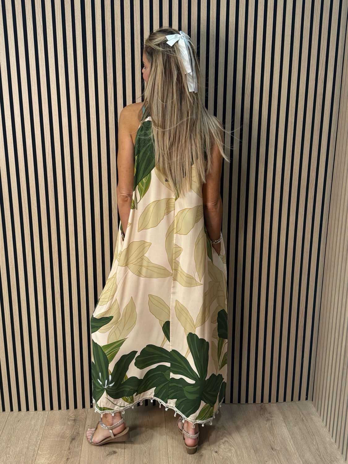 Tropical Halter Neck Midi Dress - Green