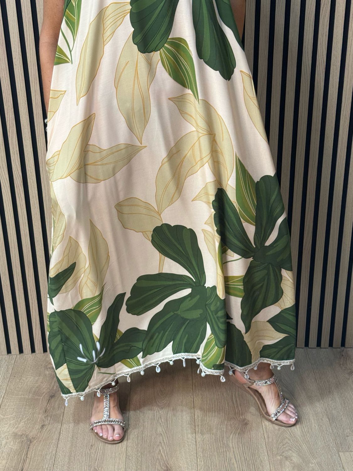 Tropical Halter Neck Midi Dress - Green