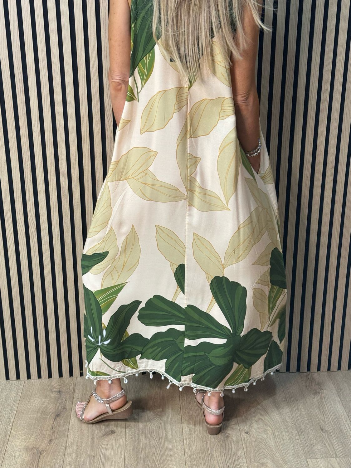 Tropical Halter Neck Midi Dress - Green