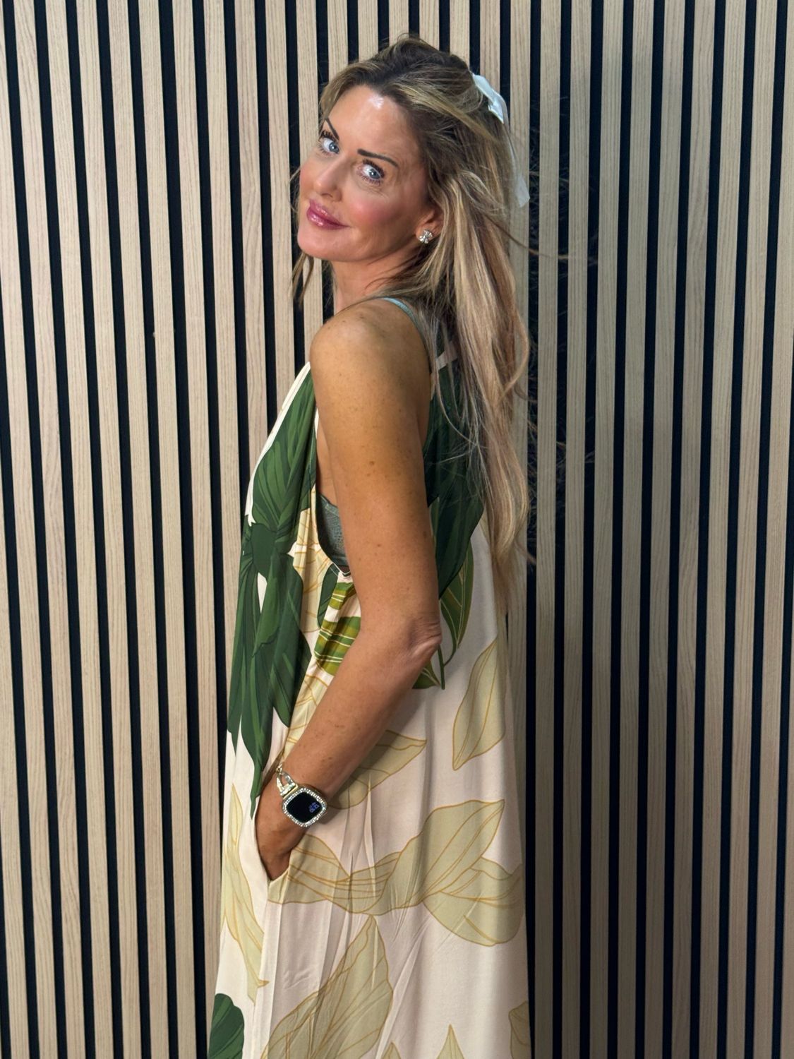 Tropical Halter Neck Midi Dress - Green