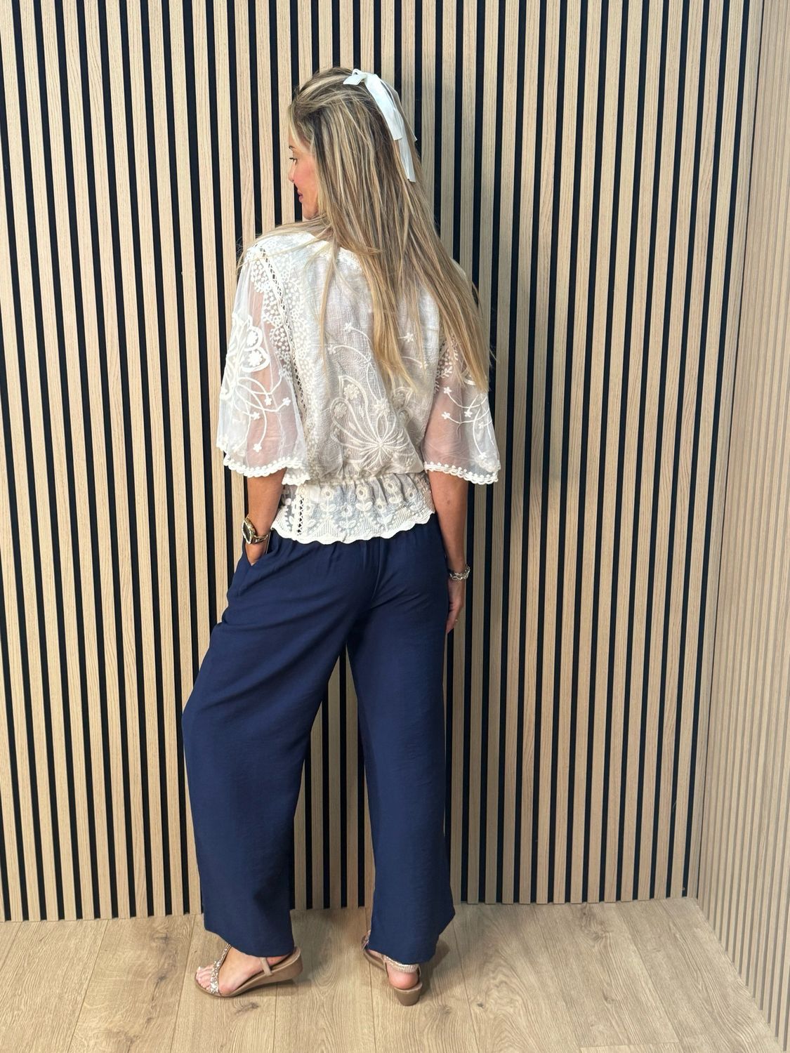 Relaxed Wide Leg Trousers - Navy