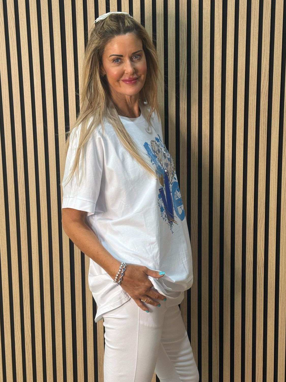 LOVE Embellished T Shirt - Blue/White