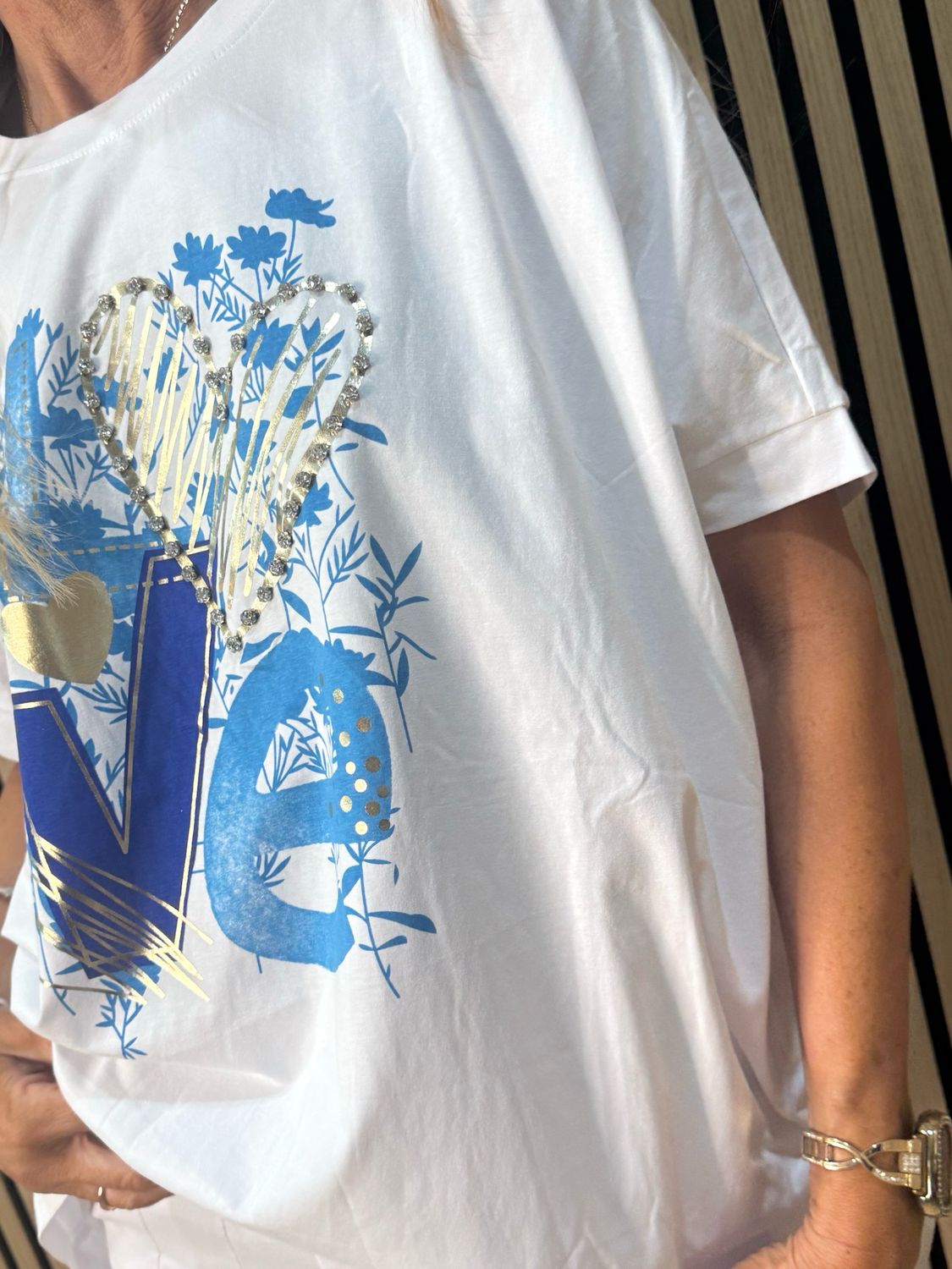 LOVE Embellished T Shirt - Blue/White