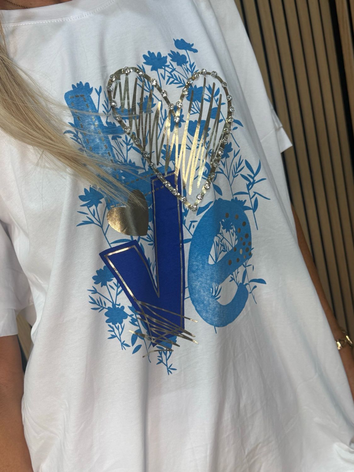 LOVE Embellished T Shirt - Blue/White