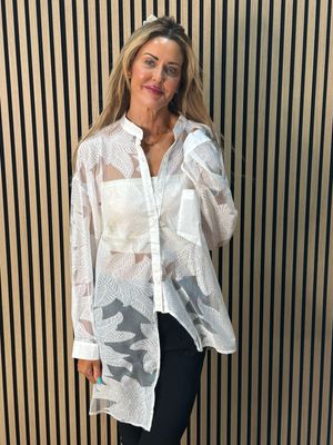 Leaf Mesh Sheer Shirt - White