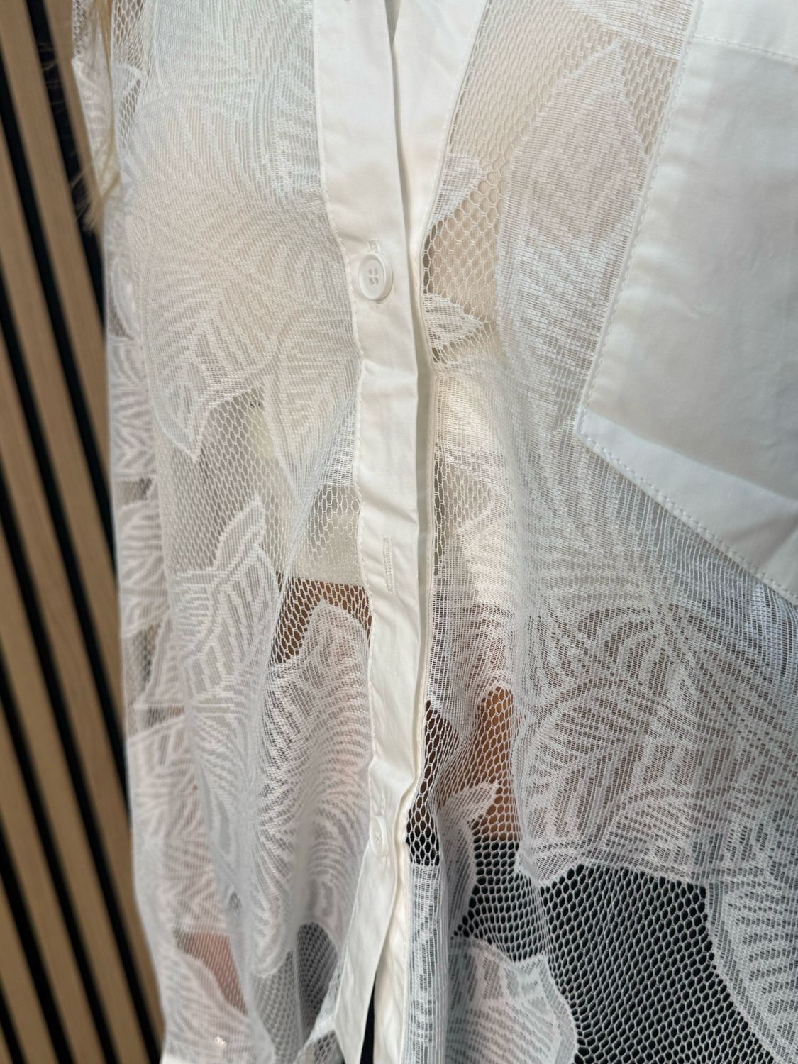 Leaf Mesh Sheer Shirt - White